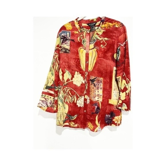 Citron Hummingbird Silk Blouse - Picture 4 of 7